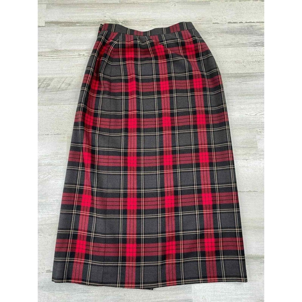 Casual Corner Annex Maxi Wrap Skirt Womens 6 Petite Red Plaid Vintage Holiday - Picture 4 of 12